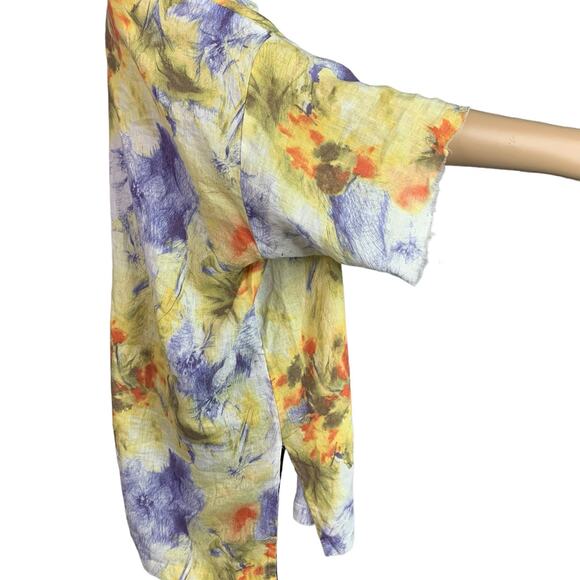 Go Silk Women 2X Beach Blouse Boho Tropical Altered Short Sleeve Linen Button Up - Picture 7 of 13